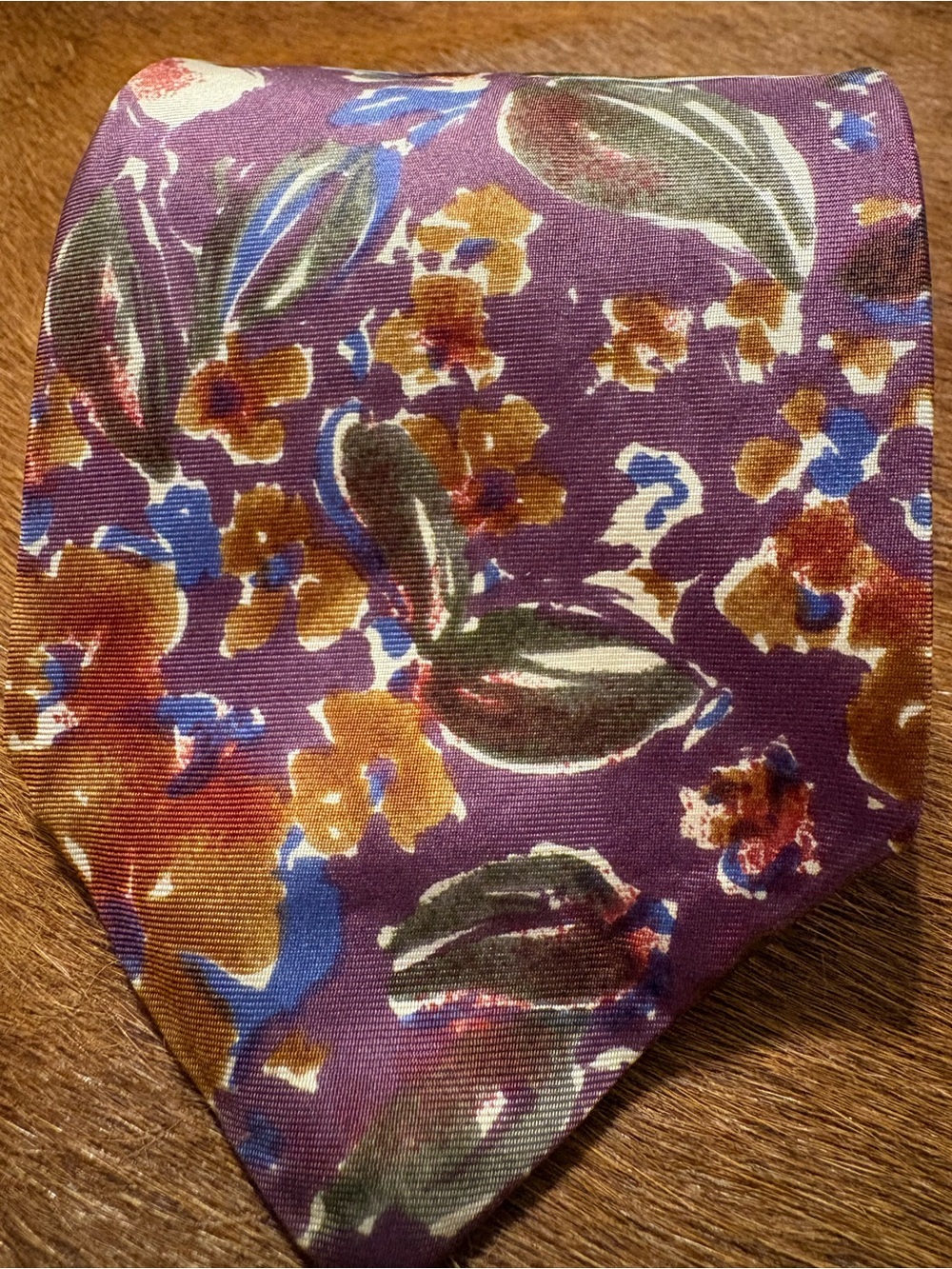 Purple Floral Men's Tie with Multicolor Accents